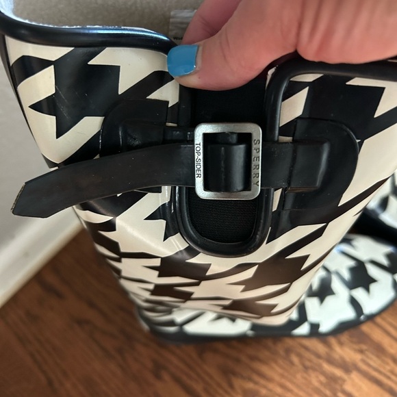 Sperry Top-Sider Fisherman Preppy Black & White Houndstooth Rain Boots Sz 7 - Picture 5 of 11